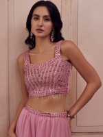 Pink Pure Georgette Readymade Sharara Choli